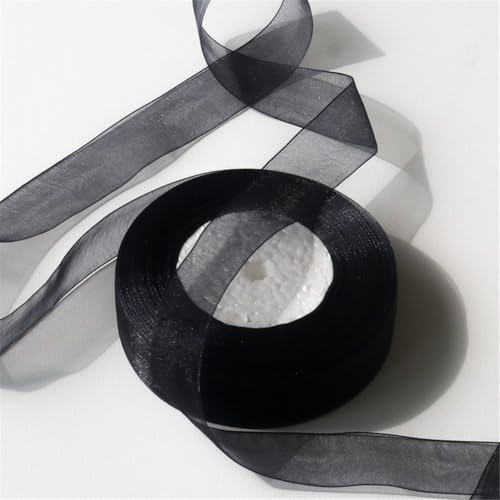 100 Yard Organza Band –Deco Chiffonband für Geschenkverpackung, Schleifen, Stoffband, Satinband, Seidenband, Geschenkbänder, Tüllband & Stoffborte für DIY Bastelprojekte (38 mm, Schwarz) von TKSJROL