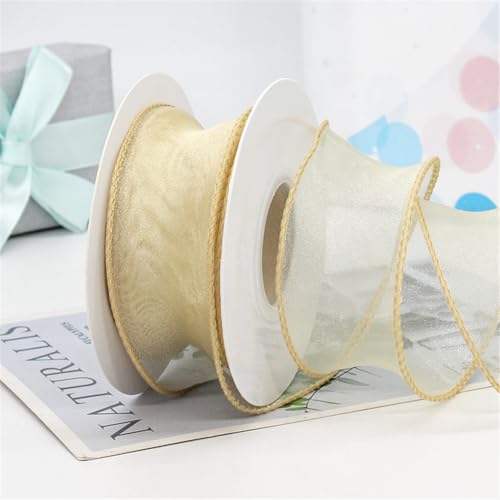 100 Yard Satinband 4cm – Chiffonband, Organzaband, Tüllband, Bandset, Seidenband, Schleifenband, Geschenk Band, Ribbon für Geschenkverpackungen, Hochzeit Antennenband & DIY Dekoration (Gold) von TKSJROL