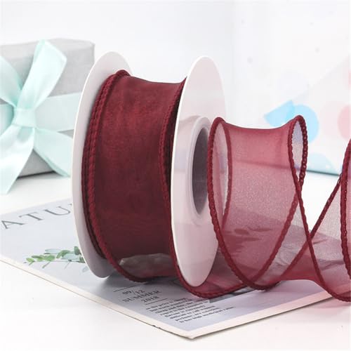 100 Yard Satinband 4cm – Chiffonband, Organzaband, Tüllband, Bandset, Seidenband, Schleifenband, Geschenk Band, Ribbon für Geschenkverpackungen, Hochzeit & DIY Dekoration (Weinrot) von TKSJROL