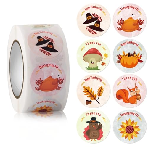 1000 Stück Thanksgiving Deko Aufkleber Set – Selbstklebende Etiketten, Geschenksticker, Party Aufkleber, Siegelaufkleber und Einladungskarten für festliche Feiern und Bastelprojekte (E, 25mm) von TKSJROL