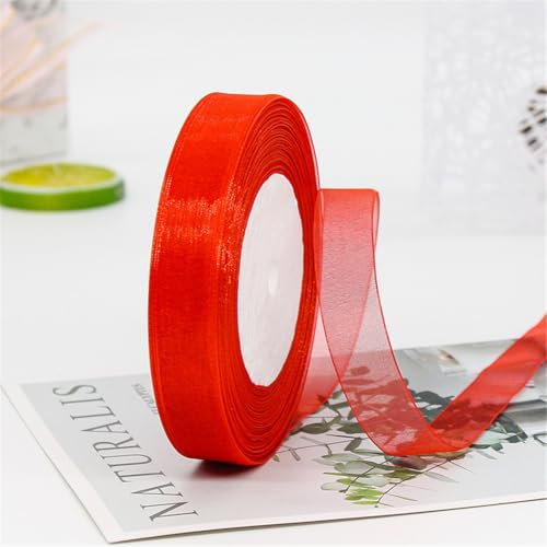135 Meter Chiffonband 15mm Breit – Transparentes Organza Geschenkband Schmales Schleifenband aus Nylon für Hüte, Haarschmuck, Backzubehör, Torten, DIY, Geschenkverpackung, Dekoration (Rot) von TKSJROL