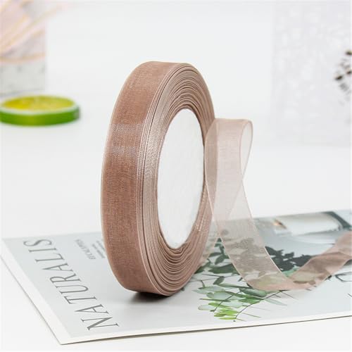 135 Meter Organza Chiffon Band 15mm – Durchscheinende Tüllband GeschenkbäNder Dekoband für Hochzeit, Einladungskarten, Blumenschmuck, Brautstrauß, Tischdeko, DIY Dekoration (Silberbraun) von TKSJROL