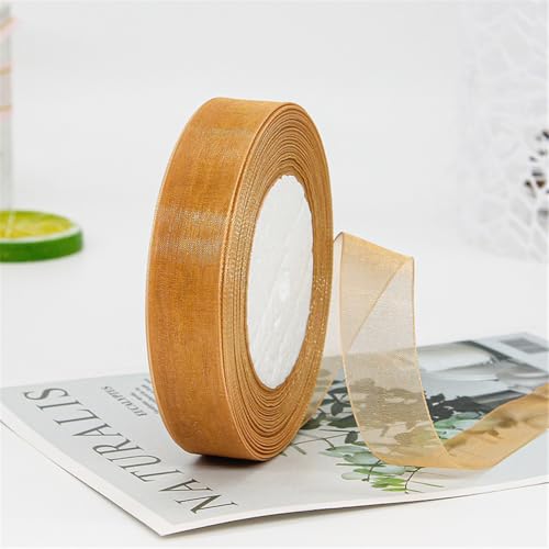 135 Meter Organza Chiffon Band 2cm – Durchscheinende Tüllband GeschenkbäNder Dekoband für Hochzeit, Einladungskarten, Blumenschmuck, Brautstrauß, Tischdeko, DIY Dekoration (Hellbraun) von TKSJROL