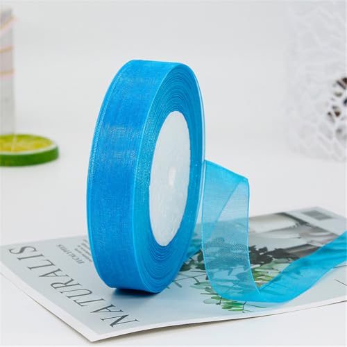 135 Meter Organza Chiffon Band 2cm – Durchscheinende Tüllband GeschenkbäNder Dekoband für Hochzeit, Einladungskarten, Blumenschmuck, Brautstrauß, Tischdeko, DIY Dekoration (Pfauenblau) von TKSJROL