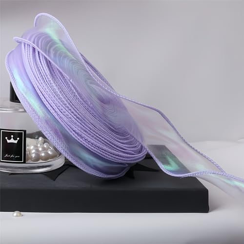 135 Meter Organzaband 4cm – Schillerndes Chiffonband, Satinband, Seidenband, Geschenk Band, Schleifenband, Tüllband, Ribbon für Geschenkverpackung & DIY Projekte (Irisierendes Lila) von TKSJROL