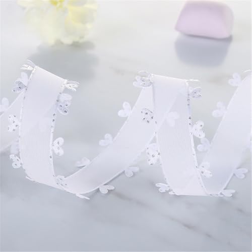 144 Meter Herzband – Organzaband als Schleifenband, Stoffband, Dekoband, Seidenband, Chiffonband für Hochzeit, DIY Projekte, Geschenkverpackung, Basteln, Dekorationen (25 mm, Silberne Akzente) von TKSJROL