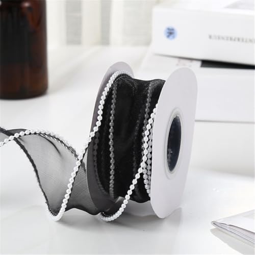 15 Yard Elegantes Organza Perlenband 4cm Chiffonband für Hochzeitseinladungen, Brautsträuße, Antennenschleifen, Tischdeko, Schleifenband zur Geschenkverpackung und Hochzeitsdekoration (Schwarz) von TKSJROL