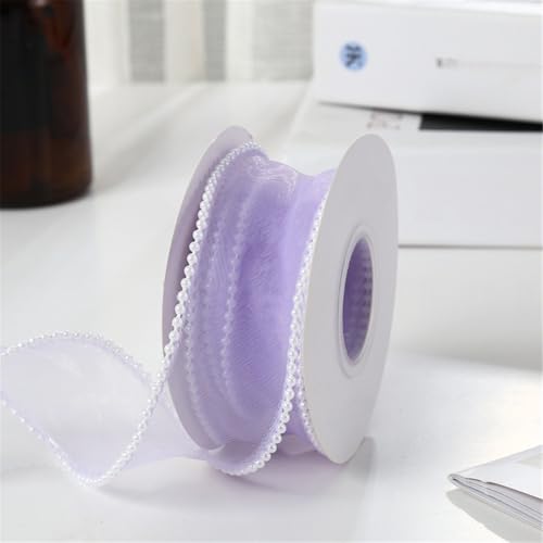 15 Yard Organza Perlenband 6cm Schleifenband für romantische Hochzeit, perfekte Dekoration für Geschenkverpackung, Einladungskarten, Brautsträuße, Tischdeko und Antennenband DIY (Hellviolett) von TKSJROL