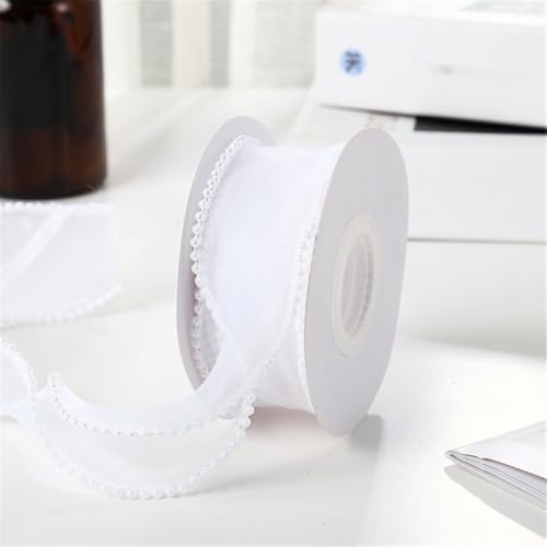 15 Yard Organza Perlenband 6cm Schleifenband für romantische Hochzeit, perfekte Dekoration für Geschenkverpackung, Einladungskarten, Brautsträuße, Tischdeko und Antennenband DIY Ideen (Weiß) von TKSJROL