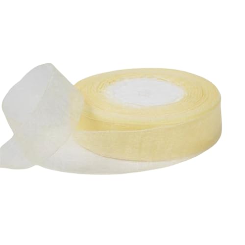 150 Yard Chiffonband – Vielseitiges Stoffband als Dekoband, Tüllband, Satinband, Organza Band, Seidenband, Geschenk Band, für Nähen, Basteln, Verpacken & Organza Handwerk (25 mm, Cremegelb) von TKSJROL