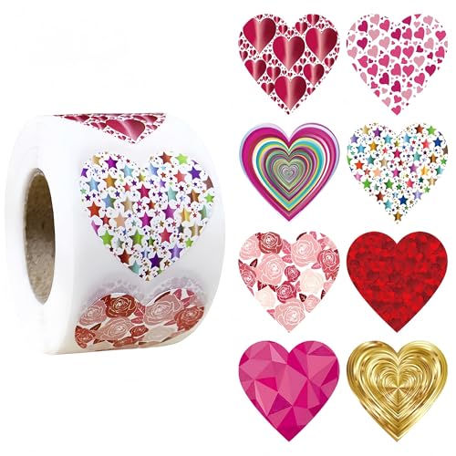 1500 Stück Herz Aufkleber Set – Selbstklebende Geschenksticker, Deko Aufkleber, Siegelaufkleber, Neujahr Aufkleber und Paket Label für Valentinstag, Geburtstagsgeschenke und DIY (A-25 mm) von TKSJROL