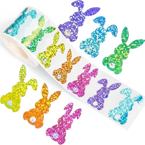 1500 Stück Osterhasen Aufkleber 38 mm Runde Ostersticker Glitzer Ostern Sticker Bunt Ostern Dekoration Aufkleber Ostern für Osterkarte Geschenke Osterdeko Etiketten Selbstklebend Deko (B) von TKSJROL