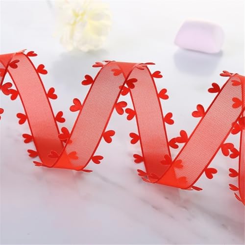 18 Meter Geschenkband – Dekoband Herzband aus Chiffon für Geschenkverpackung, Tüllbänder, Stoffband, Seidenband, Organzaband, Schleifenband für Hochzeit, Basteln & kreative Deko (25 mm, Rot) von TKSJROL