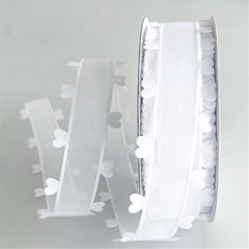 18 Meter Organzaband – Herzband aus Chiffon für Geschenkverpackung, Schleifenband, Dekoband, Stoffband, Seidenband, Tüllbänder für Hochzeit, Basteln, DIY Dekoration, Party (25 mm, Reinweiß) von TKSJROL