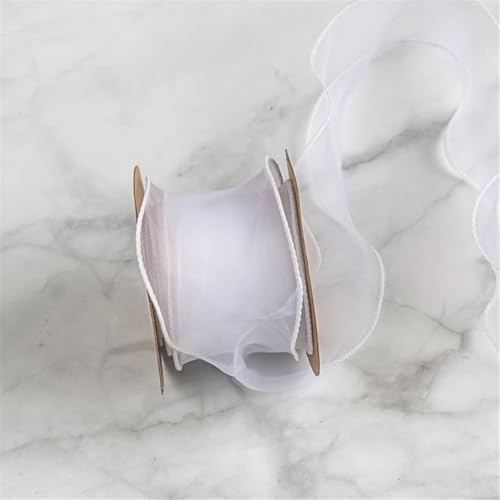 18 Meter Tüll Satinband 6cm – Chiffonband, Seidenband, Organzaband, Tüllband, Bandset, Geschenkverpackung Band, Geschenk Band, Hochzeit Antennenband, Ribbon für Dekoration (Weiß) von TKSJROL