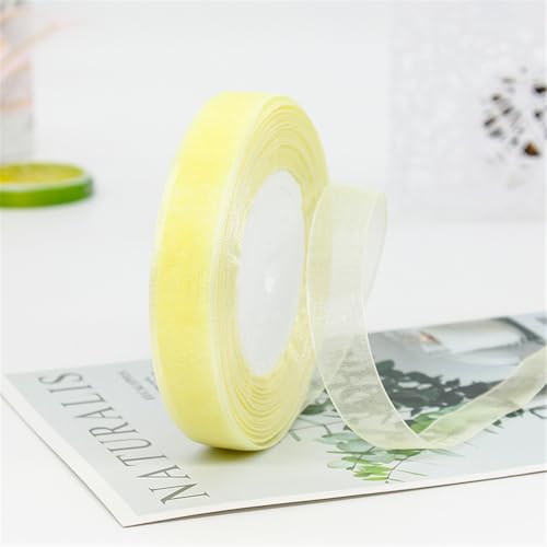 180 Meter Organza Band 15mm Breit – Transparentes Chiffonband Schleifenband Schmales Seidenband für Backen, Tortendeko, Kuchenband, Geschenkverpackung, Handgemachte Deko, DIY (Hellgelb) von TKSJROL