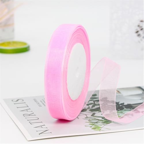 180 Meter Organza Band 15mm Breit – Transparentes Chiffonband Schleifenband Schmales Seidenband für Backen, Tortendeko, Kuchenband, Geschenkverpackung, Handgemachte Deko, DIY (Warmrosa) von TKSJROL