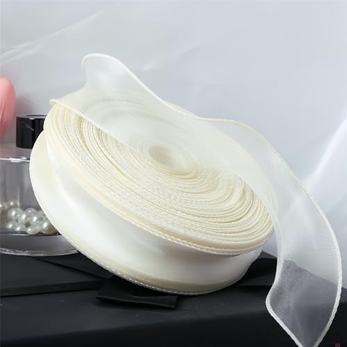 180 Meter Organzaband 4 cm – Seidenband, Chiffonband, Satinband, Tüllband, Geschenkverpackung, Dekoband, Schleifenband, Bandset, Geschenkband für DIY & kreative Projekte (Creme) von TKSJROL