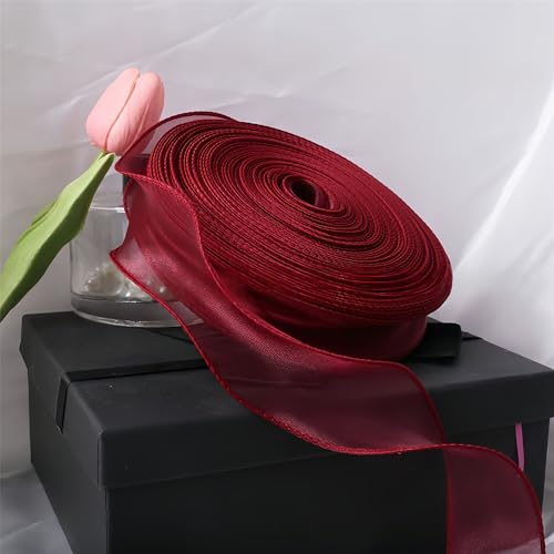 180 Meter Organzaband 4 cm – Seidenband, Chiffonband, Satinband, Tüllband, Geschenkverpackung, Dekoband, Schleifenband, Bandset, Geschenkband für DIY & kreative Projekte (Weinrot) von TKSJROL