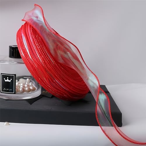180 Meter Organzaband 4cm – Schillerndes Chiffonband, Satinband, Seidenband, Geschenk Band, Schleifenband, Tüllband, Ribbon für Geschenkverpackung & DIY Projekte (Irisierendes Begonienrot) von TKSJROL