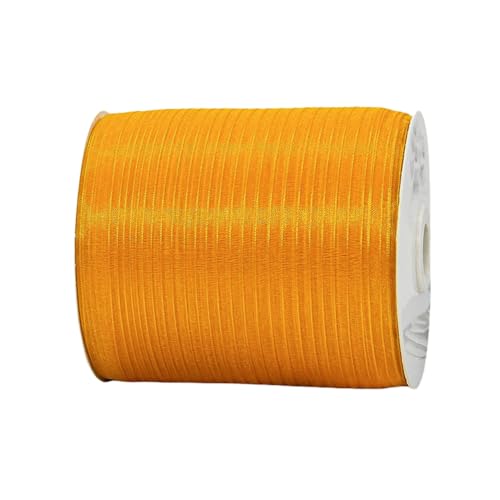 1800 Meter Organza Band 1cm Breit – Transparentes Chiffonband Schleifenband Schmales Seidenband für Backen, Tortendeko, Kuchenband, Geschenkverpackung, Handgemachte Deko, DIY (Goldgelb) von TKSJROL