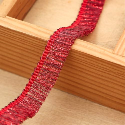 2 Meter Fransenborte - 15 mm Fransenband Glitzer Zierspitze Quastenborte Lace Ribbon Textilborte StoffbordüRe Dekoband Vintage Quasten Trim Quastenband Stoffband zum Nähen und Dekor (Rot) von TKSJROL