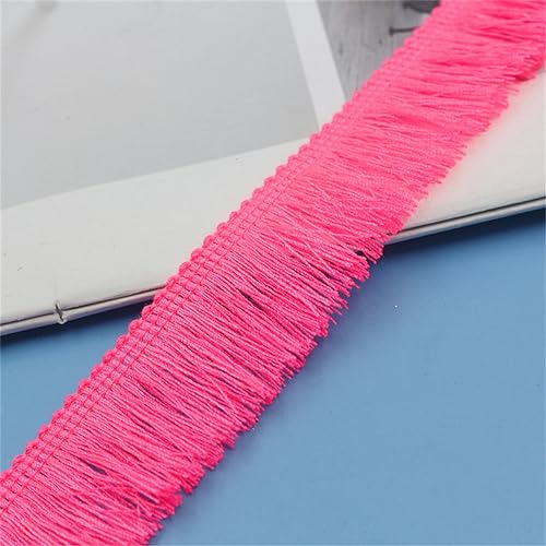 2 Meter Fransenborte - 25mm Fransenband DIY Spitzenborte Quastenborte Dekoband Textilborte Lace Ribbon StoffbordüRe Vintage Quasten Trim Stoffband zum Nähen und Dekorieren (Neonrosa Rot) von TKSJROL