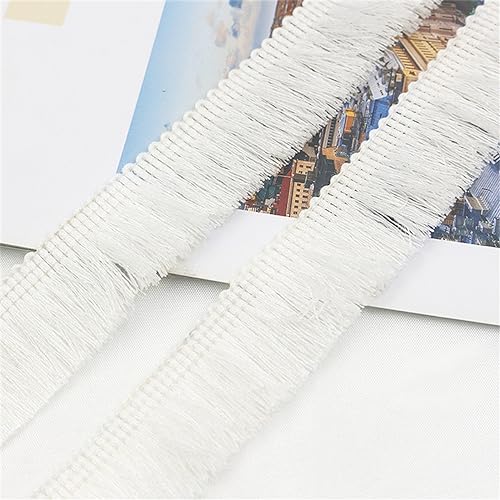 2 Meter Fransenborte - 25mm Fransenband DIY Spitzenborte Quastenborte Dekoband Textilborte Lace Ribbon StoffbordüRe Vintage Quasten Trim Stoffband zum Nähen und Dekorieren (Weiches Weiß) von TKSJROL