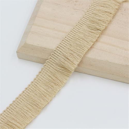 2 Meter Fransenborte - 25mm Fransenband Spitzenborte Quastenborte Dekoband Textilborte Lace Ribbon StoffbordüRe Vintage Quasten Trim Stoffband Quastenband zum Nähen und Dekorieren (Gelbbraun) von TKSJROL