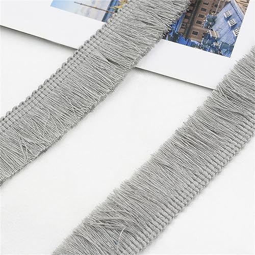 2 Meter Fransenborte - 25mm Fransenband Spitzenborte Quastenborte Dekoband Textilborte Lace Ribbon StoffbordüRe Vintage Quasten Trim Stoffband Quastenband zum Nähen und Dekorieren (Grau) von TKSJROL