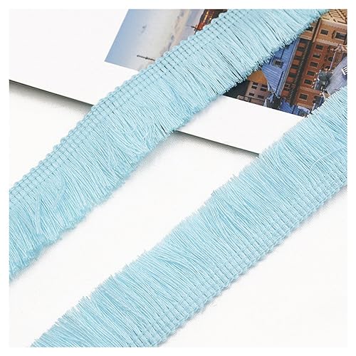 2 Meter Fransenborte - 25mm Fransenband Spitzenborte Quastenborte Dekoband Textilborte Lace Ribbon StoffbordüRe Vintage Quasten Trim Stoffband Quastenband zum Nähen und Dekorieren (Hellblau) von TKSJROL