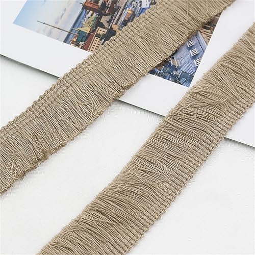 2 Meter Fransenborte - 25mm Fransenband Spitzenborte Quastenborte Dekoband Textilborte Lace Ribbon StoffbordüRe Vintage Quasten Trim Stoffband Quastenband zum Nähen und Dekorieren (Khaki) von TKSJROL