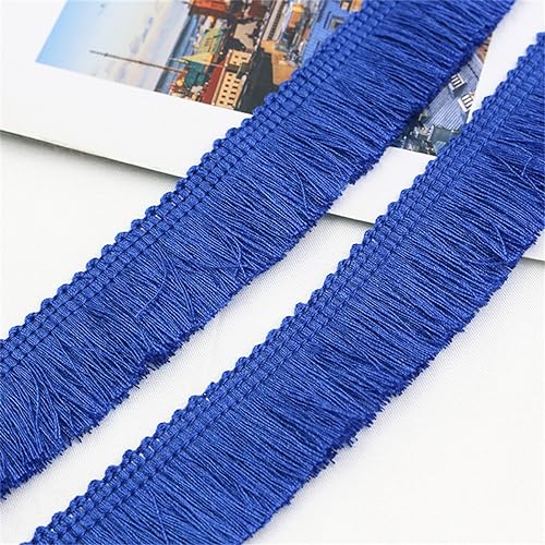 2 Meter Fransenborte - 25mm Fransenband Spitzenborte Quastenborte Dekoband Textilborte Lace Ribbon StoffbordüRe Vintage Quasten Trim Stoffband Quastenband zum Nähen und Dekorieren (Königsblau) von TKSJROL