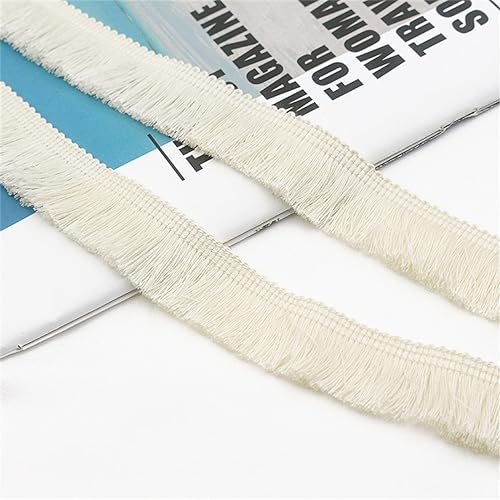 2 Meter Fransenborte - 25mm Fransenband Spitzenborte Quastenborte Dekoband Textilborte Lace Ribbon StoffbordüRe Vintage Quasten Trim Stoffband Quastenband zum Nähen und Dekorieren (Warmweiß) von TKSJROL