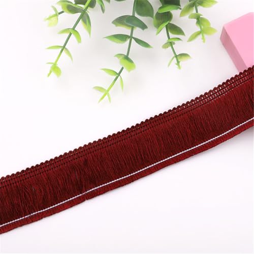 2 Meter Fransenborte - 3 cm Fransenband DIY Spitzenborte Quastenborte Lace Ribbon Textilborte Dekoborte StoffbordüRe Vintage Stoffband Quastenband Quasten Trim zum Nähen (Weinrot) von TKSJROL