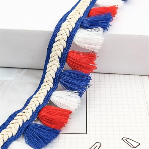 2 Meter Fransenborte - 3 cm Fransenband StoffbordüRe Dekoband DIY Quastenborte Lace Ribbon TextilbordüRe Vintage Stoffband Quastenband Quasten Trim zum Nähen und Dekor (Königsblau) von TKSJROL