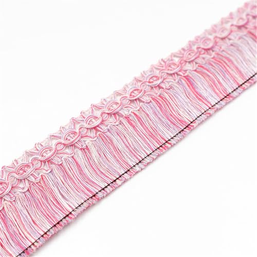 2 Meter Fransenborte - 35 mm Fransenband StoffbordüRe Spitzenborte Quastenborte Dekoband Textilborte Lace Ribbon Vintage Quasten Trim Stoffband Quastenband zum Nähen und Dekorieren (02_Rosa) von TKSJROL