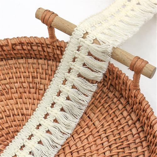 2 Meter Fransenborte - 37 mm Fransenband Lace Ribbon Dekoband TextilbordüRe StoffbordüRe DIY Spitzenborte Quastenborte Vintage Stoffband Quasten Trim Quastenband zum Nähen (Creme) von TKSJROL