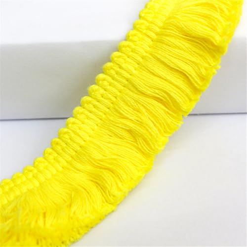 2 Meter Fransenborte - 38 mm Fransenband DIYQuastenborte Dekoband StoffbordüRe Lace Ribbon Textilborte Vintage Quasten Trim Quastenband Stoffband zum Nähen und Dekorieren (Sonnengelb) von TKSJROL