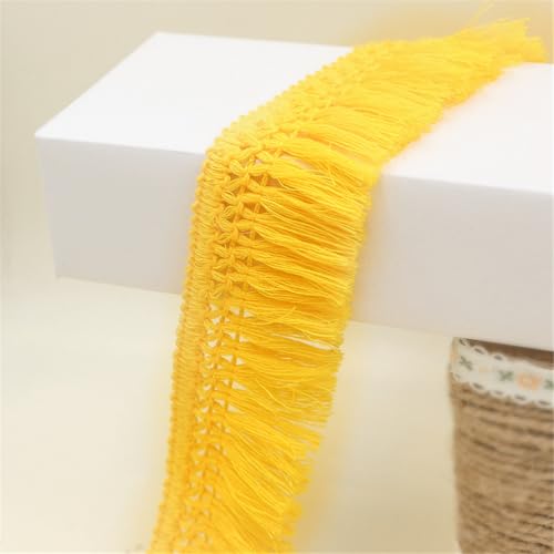 2 Meter Fransenborte - 4 cm Fransenband Dekoband StoffbordüRe TextilbordüRe DIY Spitzenborte Quastenborte Lace Ribbon Vintage Stoffband Quastenband Quasten Trim zum Nähen und Dekor (Gelb) von TKSJROL