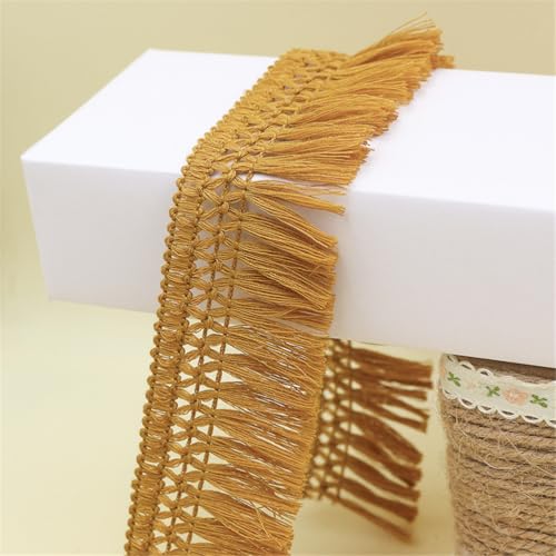 2 Meter Fransenborte - 4 cm Fransenband Dekoband StoffbordüRe TextilbordüRe Lace Ribbon DIY Quastenborte Vintage Quasten Trim Quastenband Stoffband zum Nähen und Dekor (Karamellbraun) von TKSJROL