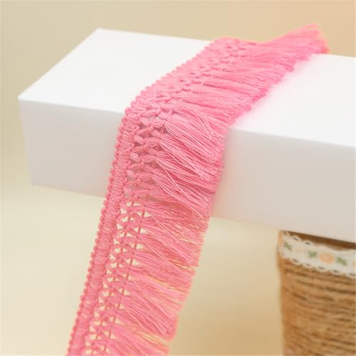 2 Meter Fransenborte - 4 cm Fransenband Dekoband StoffbordüRe TextilbordüRe Lace Ribbon DIY Spitzenborte Quastenborte Vintage Stoffband Quastenband Quasten Trim zum Nähen und Dekor (Rosa) von TKSJROL