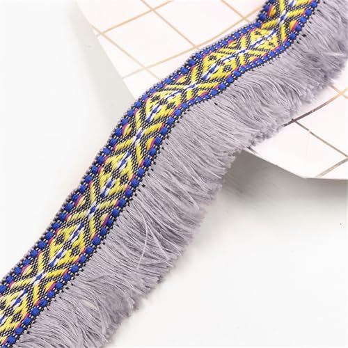 2 Meter Fransenborte - 4 cm Fransenband Textilborte Lace Ribbon StoffbordüRe Dekoband DIY Spitzenborte Quastenborte Vintage Stoffband Fransen Trim Quastenband zum Nähen und Dekorieren (Grau) von TKSJROL