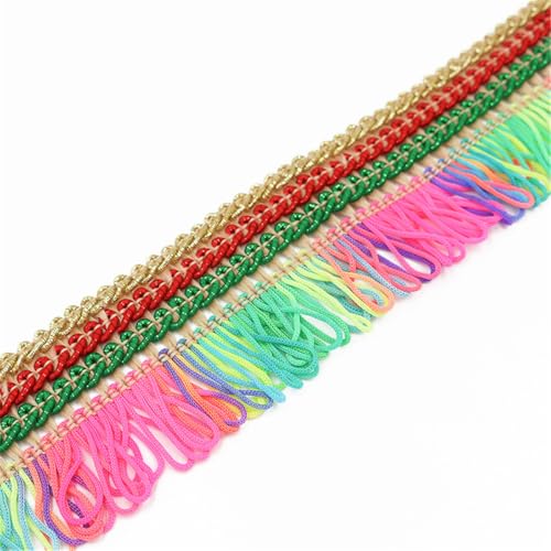 2 Meter Fransenborte - 5 cm Fransenband StoffbordüRe Spitzenborte Quastenborte Dekoband Textilborte Lace Ribbon Vintage Quasten Trim Quastenband Stoffband zum Nähen und Dekorieren (01_Bunt) von TKSJROL