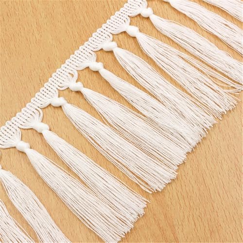 2 Yards Fransenborte - 11 cm Fransenband Lace Ribbon StoffbordüRe TextilbordüRe Dekoband DIY Quastenborte Vintage Quasten Trim Quastenband Stoffband zum Nähen (Einfacher Knoten – Weiß) von TKSJROL