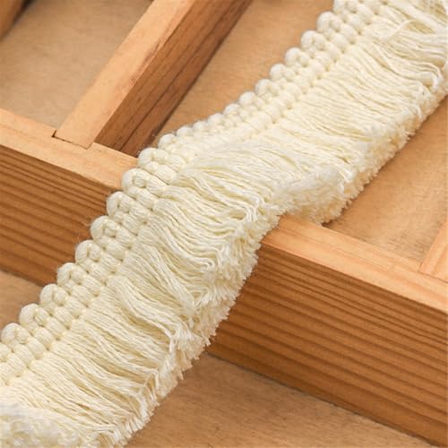 2 Yards Fransenborte - 33 mm Fransenband TextilbordüRe Lace Ribbon StoffbordüRe DIY Spitzenborte Quastenborte Dekoband Vintage Quasten Trim Stoffband Quastenband zum Nähen (Creme) von TKSJROL