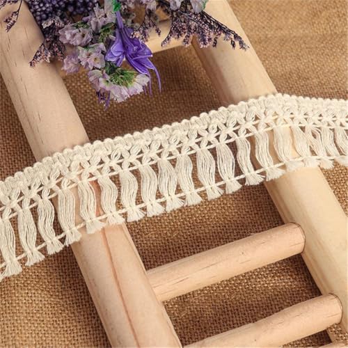 2 Yards Fransenborte - 4 cm Fransenband Lace Ribbon Dekoband Textilborte DIY Spitzenborte Quastenborte StoffbordüRe Vintage Stoffband Quastenband Quasten Trim zum Nähen und Dekorieren (Creme) von TKSJROL