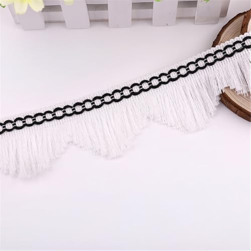 2 Yards Fransenborte - 5 cm Fransenband Lace Ribbon Textilborte DIY Spitzenborte Quastenborte Dekoborte StoffbordüRe Vintage Quasten Trim Quastenband Stoffband zum Nähen (Weiß + Schwarz) von TKSJROL