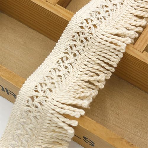 2 Yards Fransenborte - 55 mm Stoff Quasten Borten Fransenbesatz Decorative Tassels Spitzenbesatz Fransen Trim Boho Schnittfranse Spitzenband Posamentenborte für Vorhang Sofa Kleidung (Creme) von TKSJROL