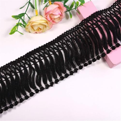 2 Yards Fransenborte - 6 cm Fransenband Textilborte DIY Spitzenborte Quastenborte Dekoborte Lace Ribbon StoffbordüRe Vintage Stoffband Quastenband Quasten Trim zum Nähen (Schwarz) von TKSJROL